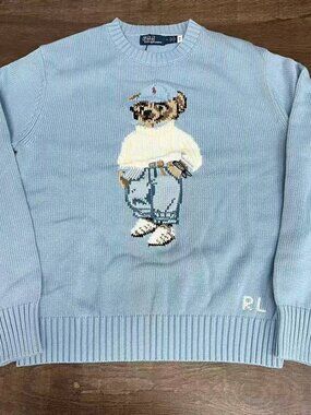 Polo Ralph Lauren Light Blue Polo Bear Crewneck Knit Sweater